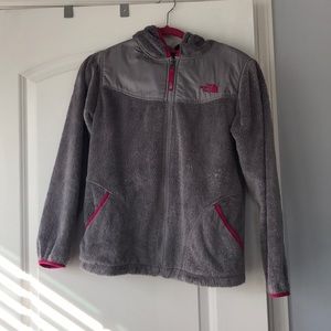 Girls north face grey fleece pink lining XL 18